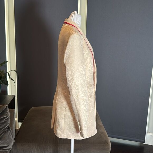 Men’s Floral Cream 2 Piece Tuxedo Suit Shawl Lapel Red Trim 34 Jacket 31 Pants - Picture 2 of 12